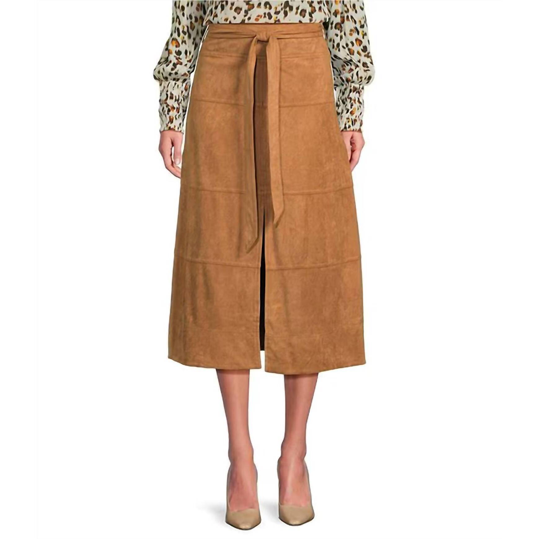 New Apny Vegan Suede Skirt In Caramel